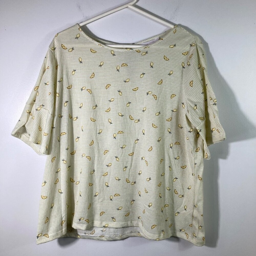 Womens Lauren Conrad Lemon Print Bell Sleeve Top 2XL
